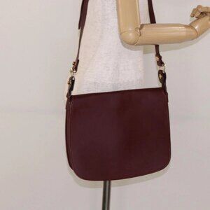 CARTIER Must Line Shoulder Bag Leather Bordeaux Gold Auth gh540